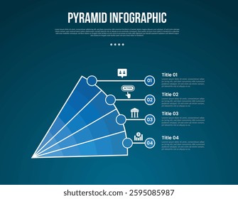 pyramid or funnel template infographic with circle slice and circle point connection with 4 point dark background style for slide presentation vector