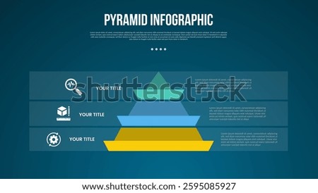 pyramid or funnel template infographic with creative pyramid with paper style flipping side with 3 point dark background style for slide presentation vector