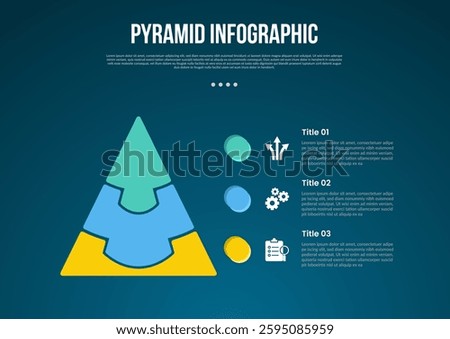 pyramid or funnel template infographic with pyramid puzzle jigsaw locking with 3 point dark background style for slide presentation vector