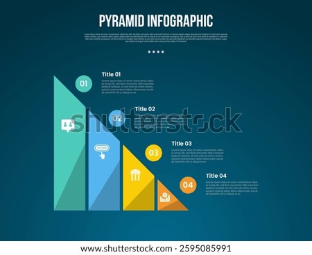 pyramid or funnel template infographic with pyramid triangle with circle on top with 4 point dark background style for slide presentation vector