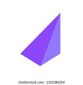 Pyramid geometric shape 3D of purple color with triangles, three dimensional geometry element, object vector illustration isolated on white background