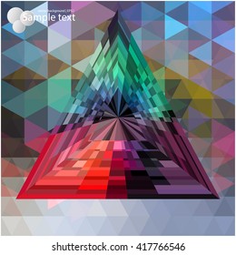 Pyramid of geometric shapes with light effects. Triangular texture. Geometric shapes in bright colors. Colorful background for booklet covers, brochures. Layout design of triangles.