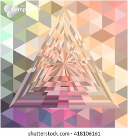 Pyramid of geometric shapes with light effects. Triangular texture. Geometric shapes in bright colors. Colorful background for booklet covers, brochures. Layout design of triangles.