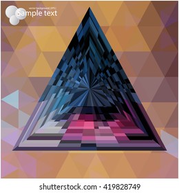 Pyramid of geometric shapes with light effects. Triangular texture. Geometric shapes in bright colors. Colorful background for booklet covers, brochures. Layout design of triangles.