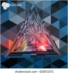 Pyramid of geometric shapes with light effects. Triangular texture. Geometric shapes in bright colors. Colorful background for booklet covers, brochures. Layout design of triangles.
