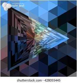 Pyramid of geometric shapes with light effects. Triangular texture. Geometric shapes in bright colors. Colorful background for booklet covers, brochures. Layout design of triangles.
