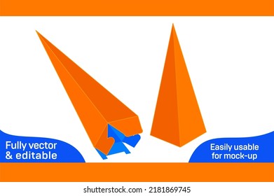 Pyramid gift box dieline template vector file and 3D box design 