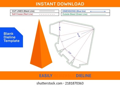 Pyramid gift box dieline template vector file and 3D box design 