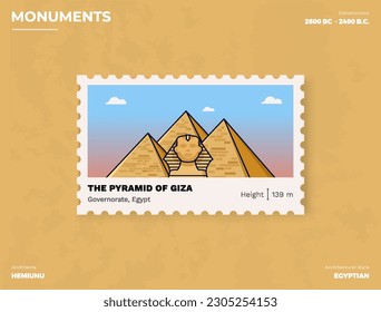 The Pyramid Of Giza Monument Postage stamp ticket design with information-vector illustration design