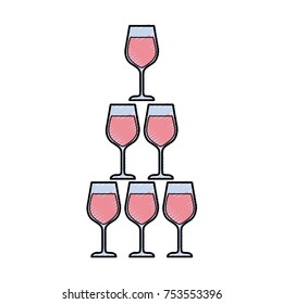 pyramid of glass flute goblets alcoholic champagne drink vector illustration