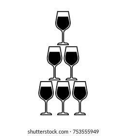 pyramid of glass flute goblets alcoholic champagne drink vector illustration