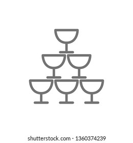 Pyramid of glass goblets line icon.