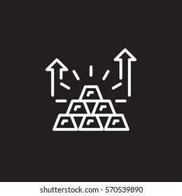 Pyramid of gold bars line icon, outline vector sign, linear white pictogram isolated on black. Growing savings symbol, logo illustration