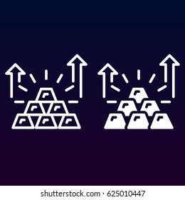 Pyramid of gold bars line and solid icon, outline and filled vector sign, linear and full pictogram isolated on white. Growing savings symbol, logo illustration