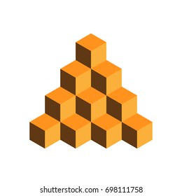 Pyramid of gold cubes. 3D vector illustration isolated on white background.