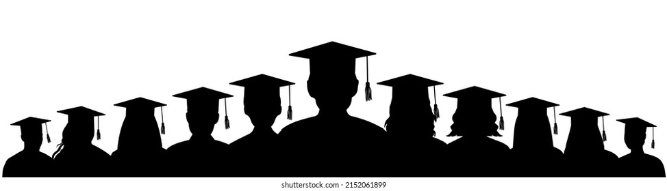 Pyramid of graduates students with academic caps, silhouette. Graduation ceremony. Vector illustration.