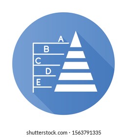 Pyramid graph blue flat design long shadow glyph icon. Information hierarchy chart. Data connection presentation. Business model visualisation. Business report. Vector silhouette illustration