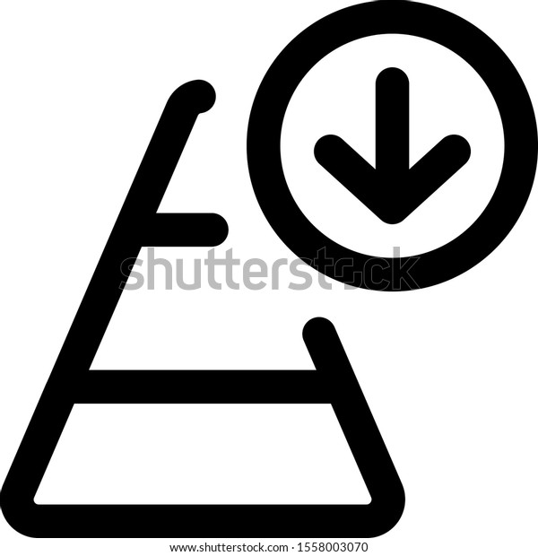 Pyramid graph with down arrow isolated on\
white background