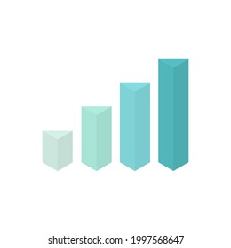 Gráfico de pirámide con cuatro gráficos azules. Plantilla infográfica de crecimiento industrial isométrica. Vector aislado en blanco