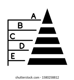 Pyramid graph glyph icon. Information hierarchy chart. Data presentation. Business model visualisation. Economic presentation. Silhouette symbol. Negative space. Vector isolated illustration