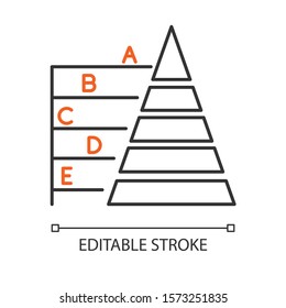 Pyramid graph linear icon. Info hierarchy chart. Data connection presentation. Business model visualisation. Thin line illustration. Contour symbol. Vector isolated outline drawing. Editable stroke