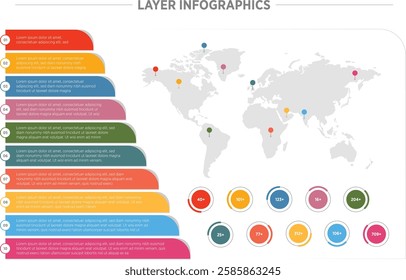 Pyramid graph template with 10 colorful steps. Easy to use for your website or presentation.
