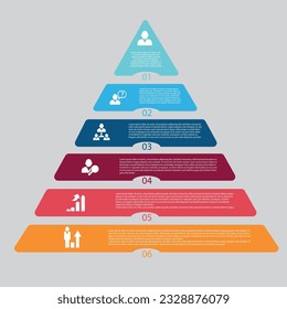 Pyramid graph template with 6 colorful steps for Presentation. infographic template for graphs, Pie chart, workflow layout, cycling diagram, brochure, report, presentation, web design.