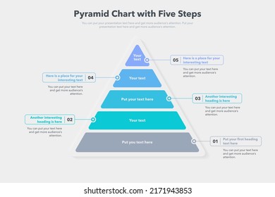 Pyramid Graphen Vorlage mit fünf bunten Schritten. Einfache Nutzung für Ihre Website oder Präsentation.