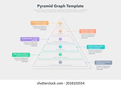 Pyramid graph template with six colorful steps. Easy to use for your website or presentation.