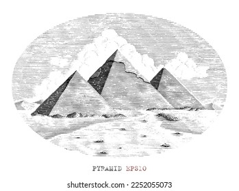 Pyramid hand draw vintage engraving style black and white clip art