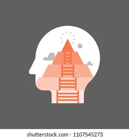 Pyramid hierarchy of human needs, psychoanalysis concept, mental development stage, self actualization, personal growth and fulfillment, self awareness and mindfulness, life meaning, vector icon