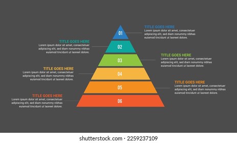 Infografik-Vorlagendesign in Pyramid Hierarchy mit 6 Optionen	