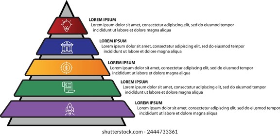 Pyramid hireachy .Collection of vector circle chart infographic templates for presentations, advertising, layouts, annual reports.5 options, steps, parts