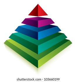 Pyramid icon with five layers, vector business concept icon.