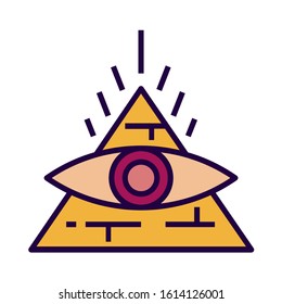 Pyramid icon in flat and pixel perfect style. Mystical symbol with eye for tarot cards or game web design. Magic vector icon for fortuneteller website. Isolated color object on a white background.