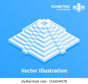 Pyramid icon. Geometric composition. 3d pixel art illustration.