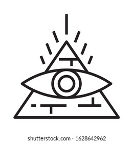 Pyramid icon is in line and pixel perfect style. Mystical symbol with eye for tarot cards or game web design. Magic vector icon for fortuneteller website. Isolated object on a white background.