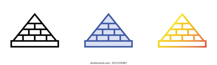 Pyramidensymbol. Lineares, blaues Füllungs- und Farbverlauf-Design einzeln auf weißem Hintergrund