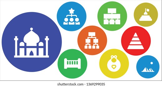 pyramid icon set. 9 filled pyramid icons.  Collection Of - Taj mahal, Hierarchical structure, Flow chart, Crib, Baby bib, Structure, Pyramid, Pyramids