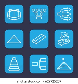 Pyramid icon. set of 9 outline pyramid icons such as child playground carousel, spa stones, gold, structure