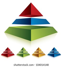 Pyramid icon with three layers, vector business concept icon. Set of color versions.