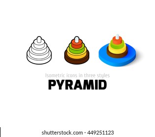 Pyramid icon, vector symbol in flat, outline and isometric style