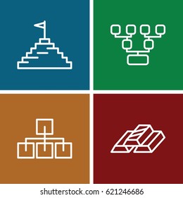 Pyramid icons set. set of 4 pyramid outline icons such as pyramid flag, gold bar, family structure