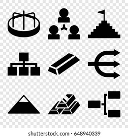 Pyramid icons set. set of 9 pyramid filled icons such as child playground carousel, gold, structure