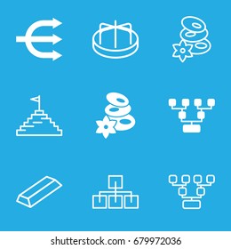 Pyramid icons set. set of 9 pyramid filled and outline icons such as spa stones, structure, child playground carousel, gold, pyramid flag