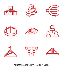 Pyramid Icons Set. Set Of 9 Pyramid Outline Icons Such As Chichen Itza, Child Playground Carousel, Spa Stones, Pyramid Flag, Gold Bar, Family Structure