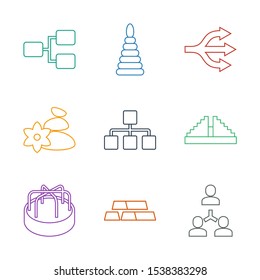pyramid icons. Trendy 9 pyramid icons. Contain icons such as structure, gold, child playground carousel, Chichen Itza, spa stones. pyramid icon for web and mobile.