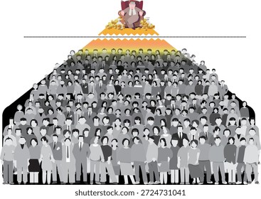 Pyramidendarstellung einer Menschenmenge, die das Reichtum-Monopol und die soziale Ungleichheit repräsentiert