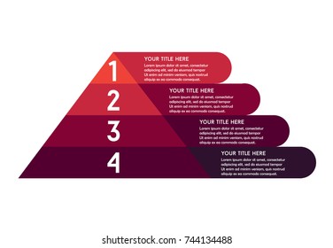 Pyramid Info graphic in Four Steps 4 Positions Template Horizontal Text Deep Red Modern Flat