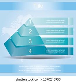 Pyramid info graphic template with four elements, vector illustration.